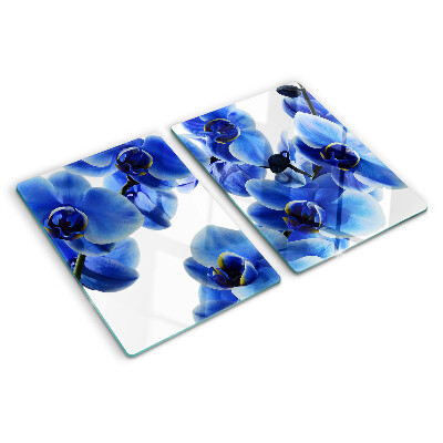 Schneidebrett Glas mit blauem Orchideenmotiv