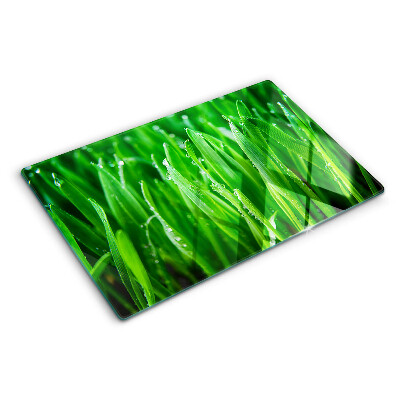 Schneidebrett Glas mit Grasmotiv und Wassertropfen-Design