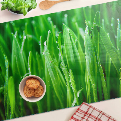 Schneidebrett Glas mit Grasmotiv und Wassertropfen-Design