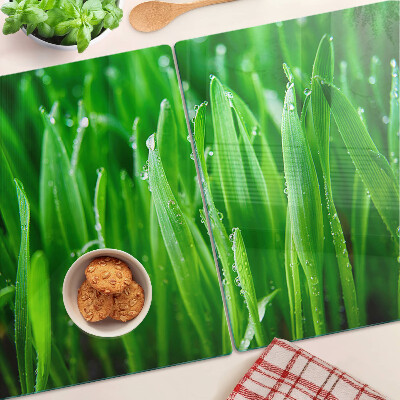 Schneidebrett glas Gras mit Wassertropfen
