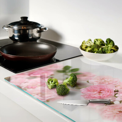 Glas schneidebrett Rosa Blumen in einer Vase