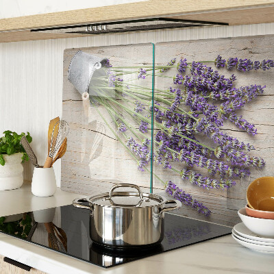 Glas-Schneidebrett mit Motiv Lavendel im Topf auf Holzgrund