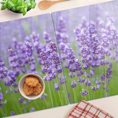 Schneidebrett mit Motiv eines Lavendelfeldes