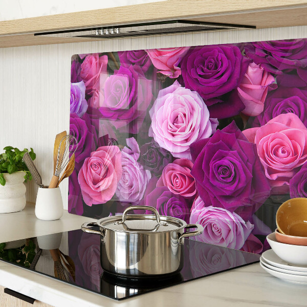 Glas-Schneidebrett mit Rosenmotiv in Rosatönen