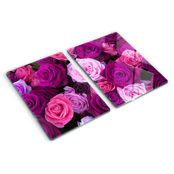 Glas-Schneidebrett mit Rosenmotiv in Rosatönen