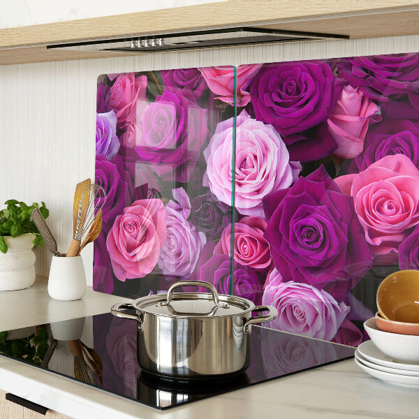 Glas-Schneidebrett mit Rosenmotiv in Rosatönen