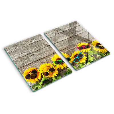 Glas schneidebrett Sonnenblumen in Sonnenbrillen