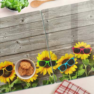 Glas schneidebrett Sonnenblumen in Sonnenbrillen