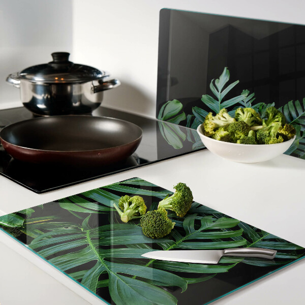 Glas-Schneidebrett mit Motiv tropischer Blätter