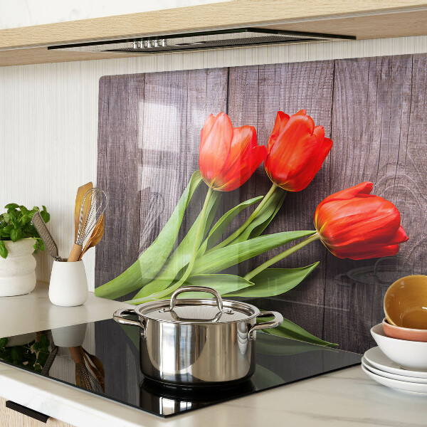 Schneidebrett glas Tulpen auf Holzgrund