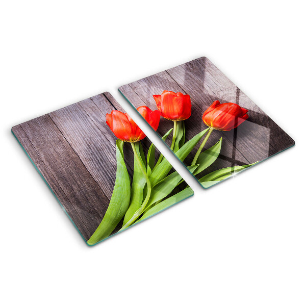 Schneidebrett Glas mit Tulpenmotiv auf Holzoptik