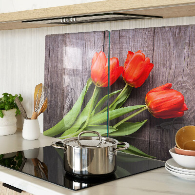 Schneidebrett glas Tulpen auf Holzgrund