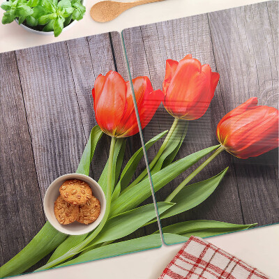 Schneidebrett Glas mit Tulpenmotiv auf Holzoptik