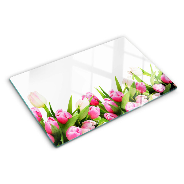 Glas-Schneidebrett mit Tulpenmotiv in Pastellfarben