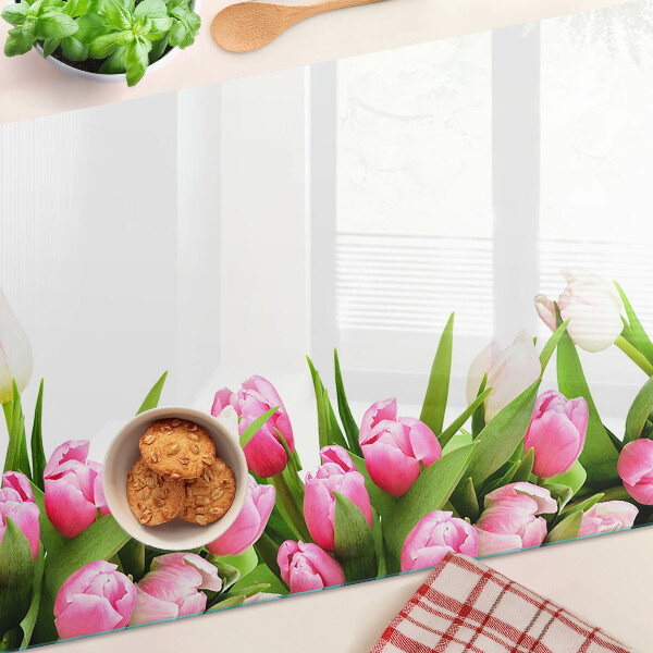 Glas-Schneidebrett mit Tulpenmotiv in Pastellfarben