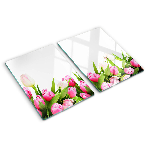 Glas-Schneidebrett mit Tulpenmotiv in Pastellfarben