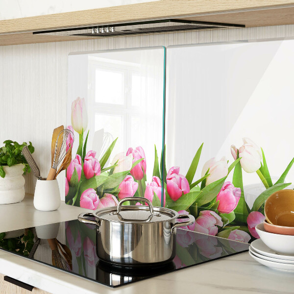Glas-Schneidebrett mit Tulpenmotiv in Pastellfarben