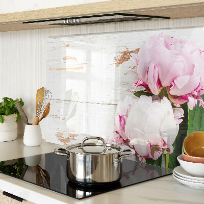 Glas schneidebrett Pfingstrosen auf Holzgrund