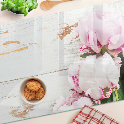 Glas schneidebrett Pfingstrosen auf Holzgrund