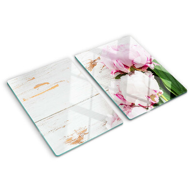 Glas schneidebrett Pfingstrosen auf Holzgrund