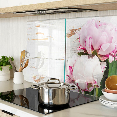 Glas schneidebrett Pfingstrosen auf Holzgrund