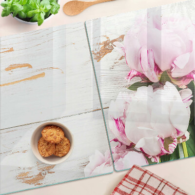 Glas schneidebrett Pfingstrosen auf Holzgrund