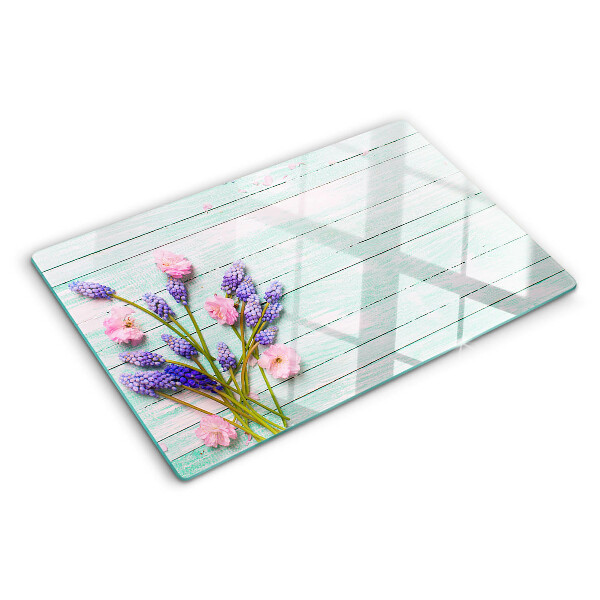Schneidebrett glas Blumen auf Holzgrund