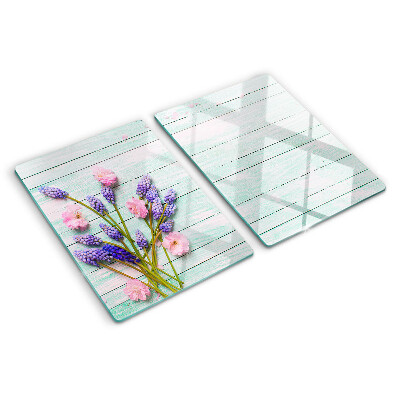 Schneidebrett Glas mit Blumenmotiv auf Holzoptik