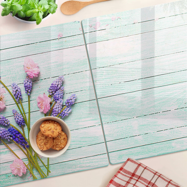 Schneidebrett glas Blumen auf Holzgrund