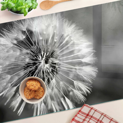 Glas schneidebrett Löwenzahn in Schwarzweiß