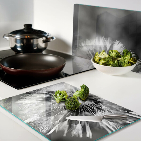 Glas schneidebrett Löwenzahn in Schwarzweiß