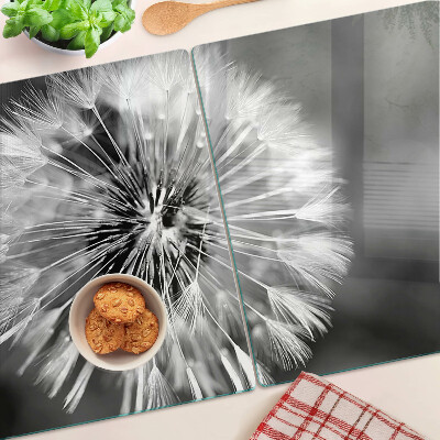 Glas schneidebrett Löwenzahn in Schwarzweiß