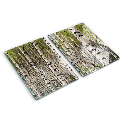 Glas-Schneidebrett mit Motiv weiße Birken im Wald