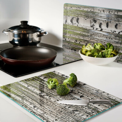 Glas-Schneidebrett mit Motiv weiße Birken im Wald