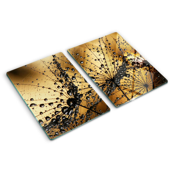 Glas Schneidebrett mit Motiv von Wassertropfen auf Blättern