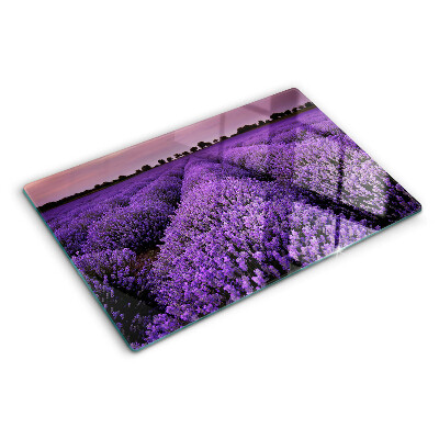 Glas-Schneidebrett mit Motiv eines blühenden Lavendelfelds
