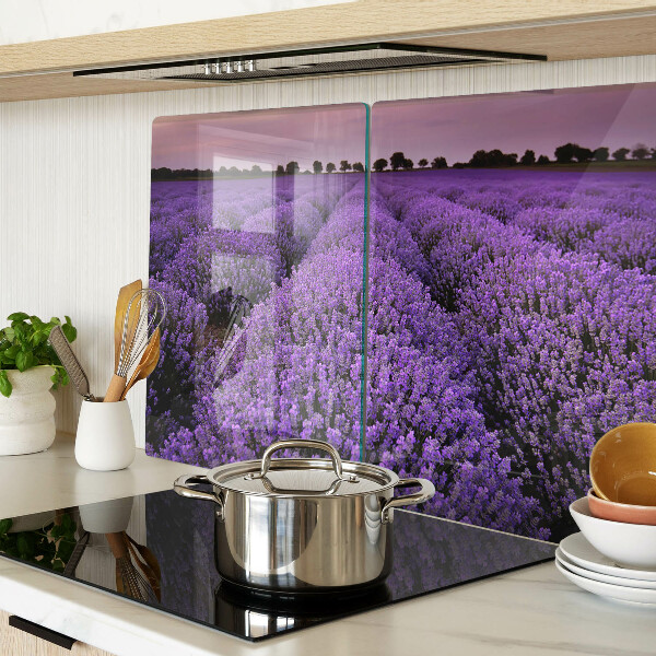 Glas-Schneidebrett mit Motiv eines blühenden Lavendelfelds