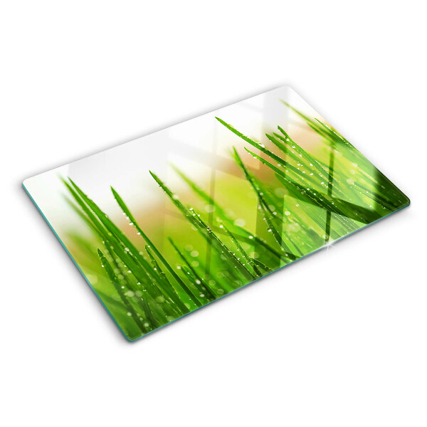 Schneidebrett glas Gras mit Wassertropfen