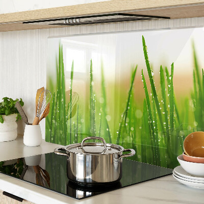 Schneidebrett glas Gras mit Wassertropfen