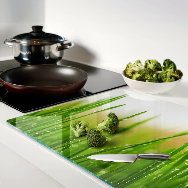 Schneidebrett Glas mit Grasmotiv und Wassertropfen