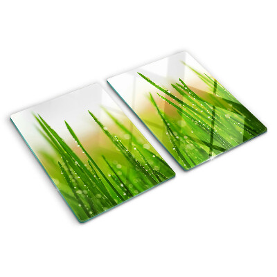 Schneidebrett glas Gras mit Wassertropfen