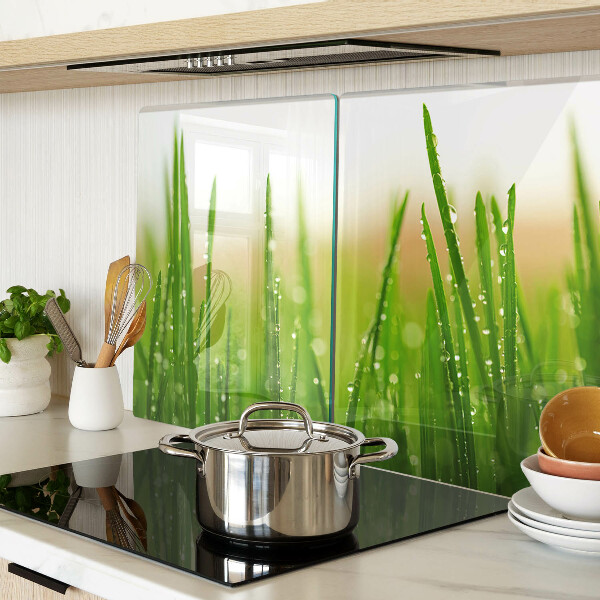 Schneidebrett glas Gras mit Wassertropfen