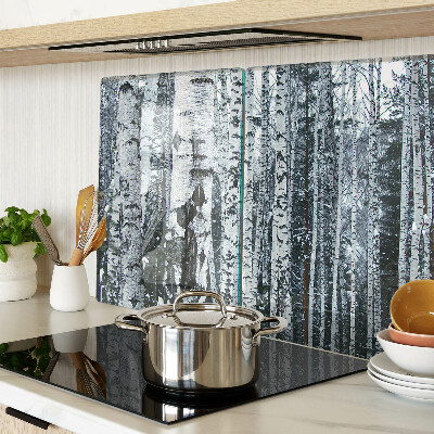 Glas schneidebrett Birkenwald in Winterlandschaft