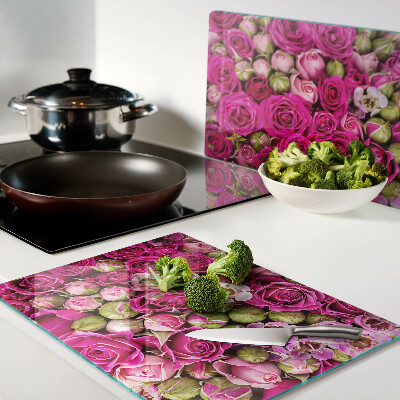 Schneidebrett mit rosa Blumenstrauß-Motiv
