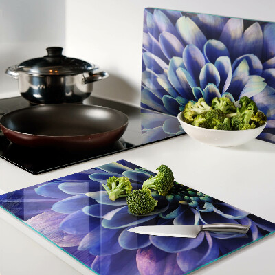 Glas-Schneidebrett mit Motiv Blaue Dahlie