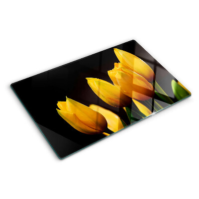 Schneidebrett Gelbe Tulpen auf schwarzem Hintergrund
