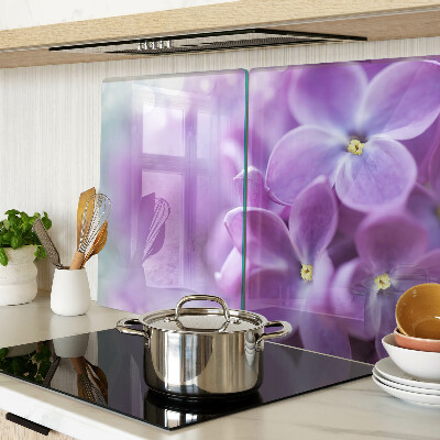 Schneidebrett Glas mit Blumen in Lilatönen