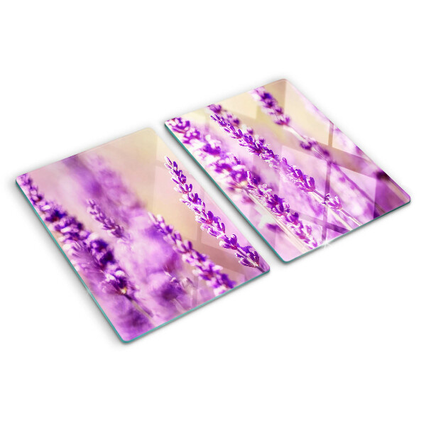 Schneidebrett glas Lavendelblüten auf einem Farbverlaufshintergrund