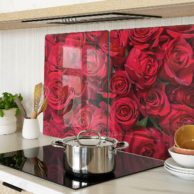 Schneidebrett Glas mit rotem Rosenmotiv