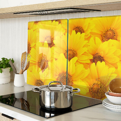 Schneidebrett glas Sonnenblumen auf gelbem Hintergrund